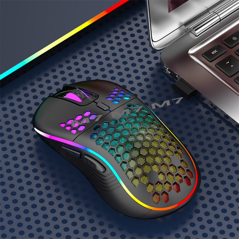 2.4G Wireless Cave Mouse Lightweight Gaming Mouse with Luminous 7 Color Breathing Light Computer Accessories