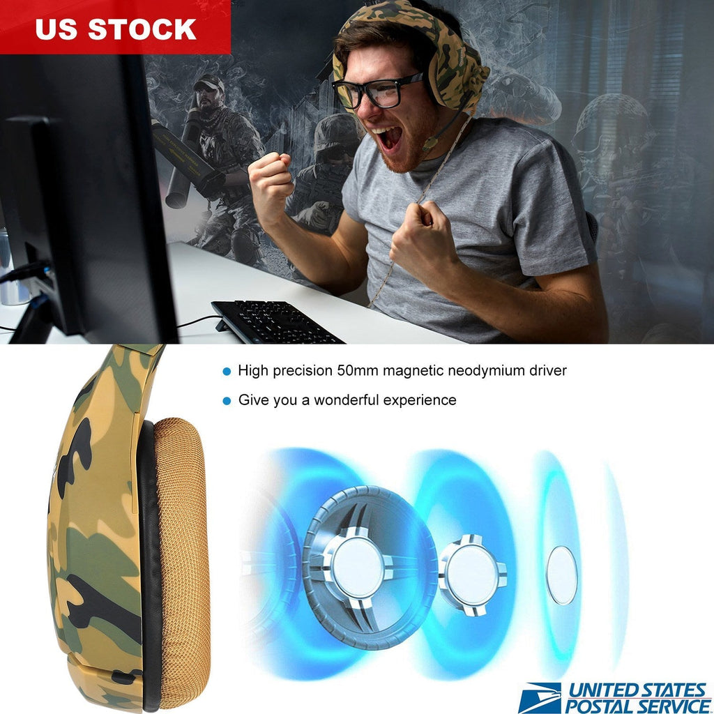 Gaming Headsets Noise Isolation Volume Adjustment Stereo Earmuffs w/ Microphone 3.5mm Plug Adapter 7.4ft Cord Over-ear Headphones for Game Lovers