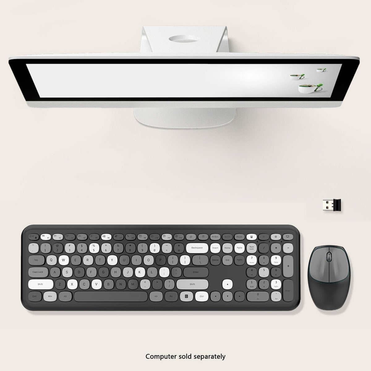 Wireless Keyboard and Mouse Combo - Full-Size Keyboard Black/Gray Keys