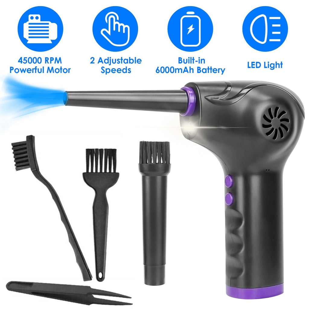 Electric Cordless Air Duster Blower Compressed Air Duster for Computer Keyboard PC Portable Rechargeable Air Blower with Built-in LED Light