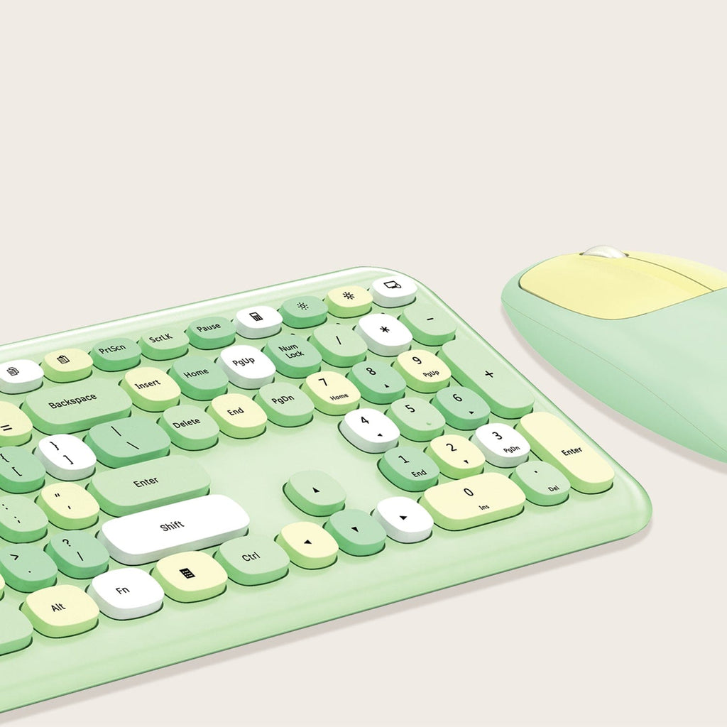 Wireless Keyboard and Mouse Combo with Lime Green Flush Keys
