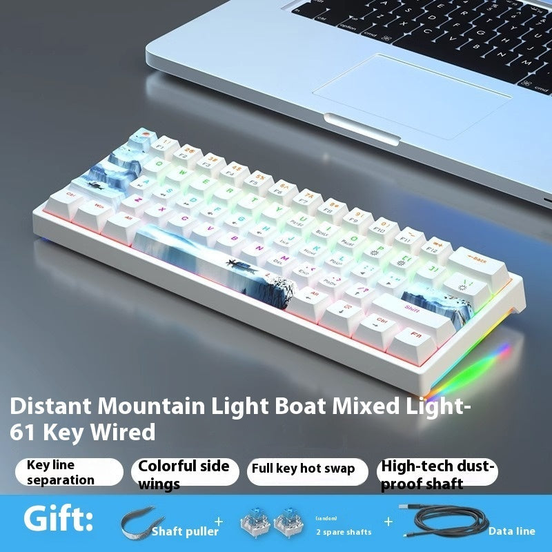 61 Key Small Bluish Black Black Tea Shaft Wired Hot Plug Computer Mechanical Keyboard