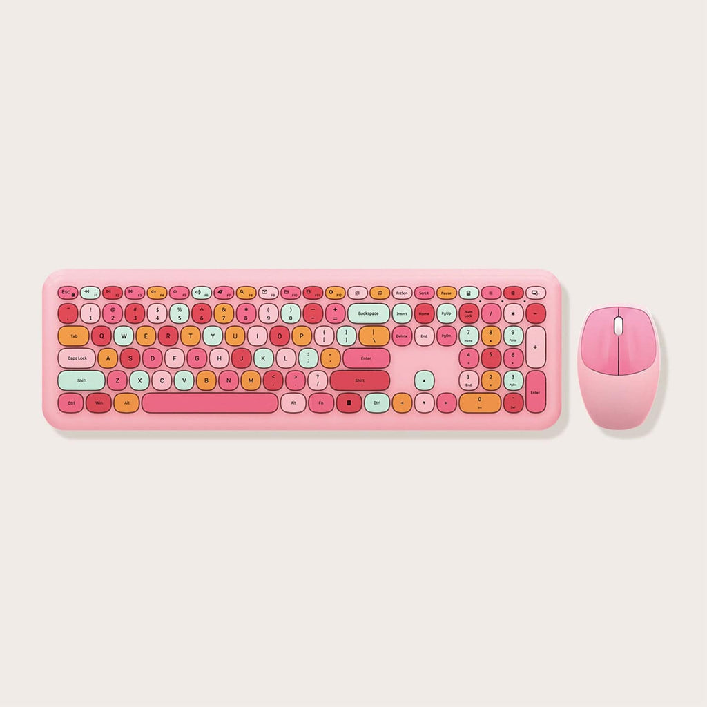 Wireless Keyboard and Mouse Combo with Lime Pink Keys