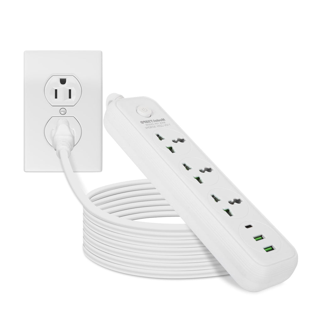 Power Strip with 5.9FT Extension Cord 3 AC Outlets and 2 USB A Ports 1 USB C Port 2500W Wall Mount Outlet Extender For Home Office Dorm Travel