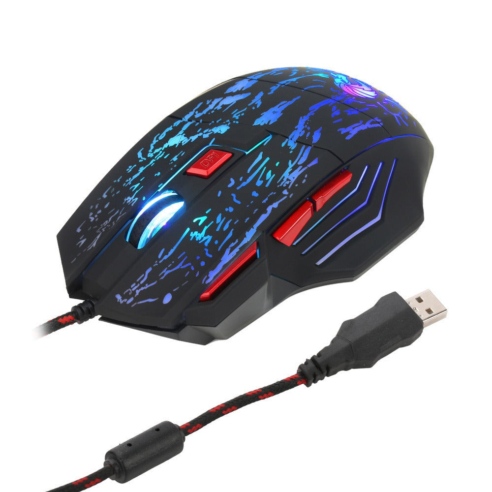 Flowing Crack Colorful Luminous Gaming Mouse Wired Blaze Bird Mouse