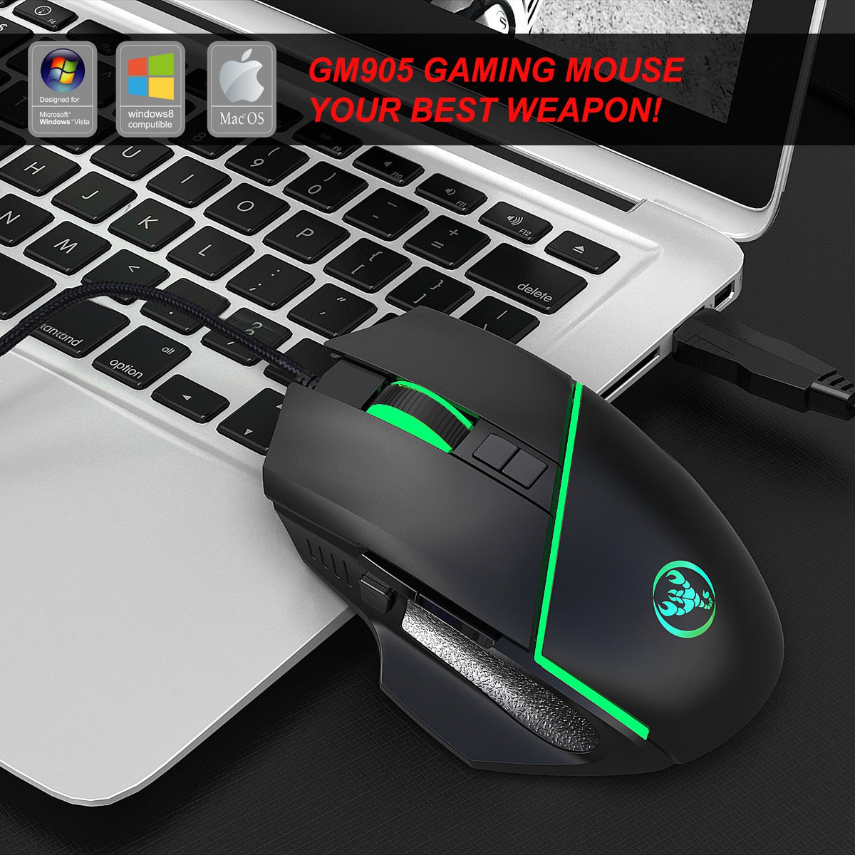 A876 wired mouse with colorful synchronized lighting, 6400dpi adjustable lighting, can turn off gaming mouse
