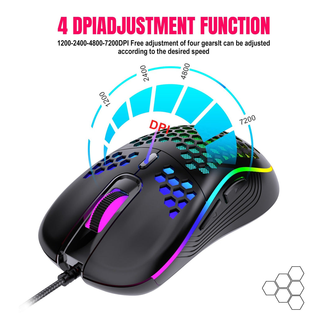 Wired gaming mouse with hollow holes and glowing light lightweight gaming mouse for esports