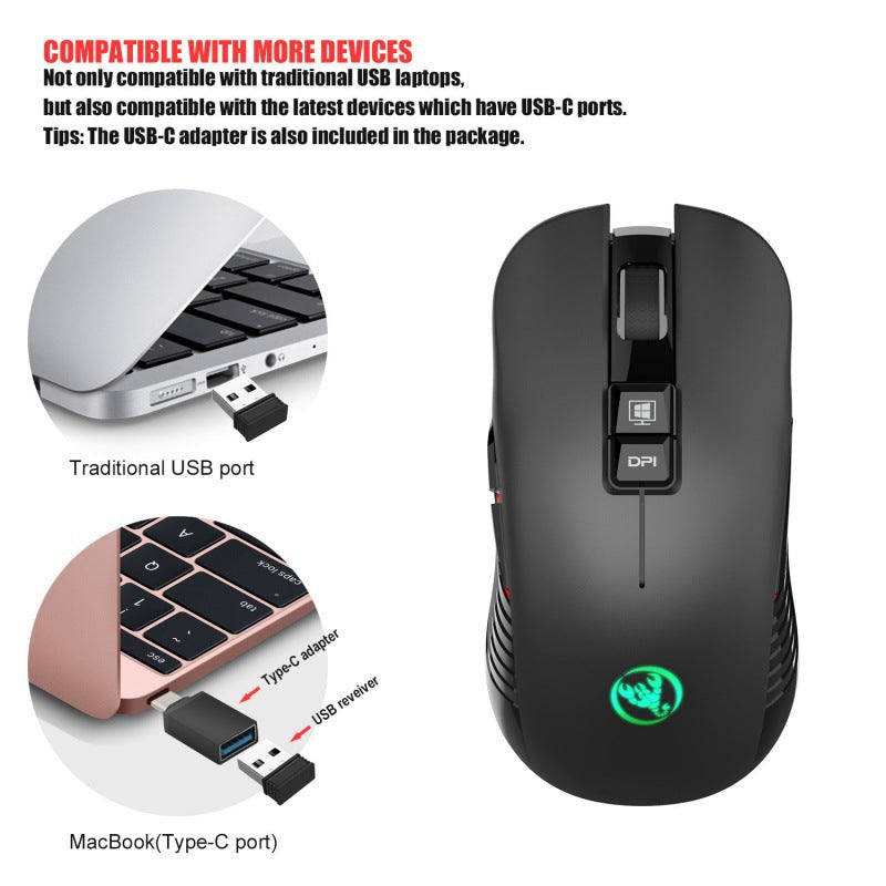New Rechargeable Wireless Mouse 3600dpi Adjustable Colorful Luminous Gaming Mouse 7D Can Turn Off Lights