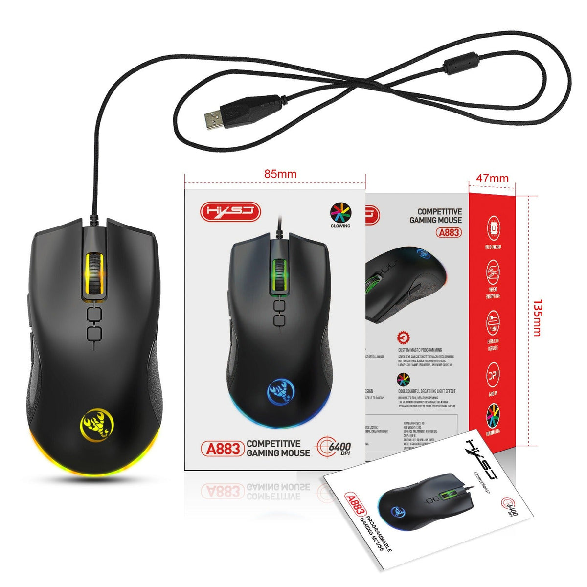Esports Colorful Luminous Wired Mouse USB Laptop CF LOL Gaming Mouse