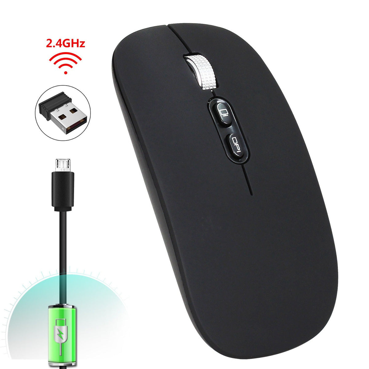 Rechargeable wireless mouse with 2.4G mute and one click return to desktop office mouse with built-in lithium battery