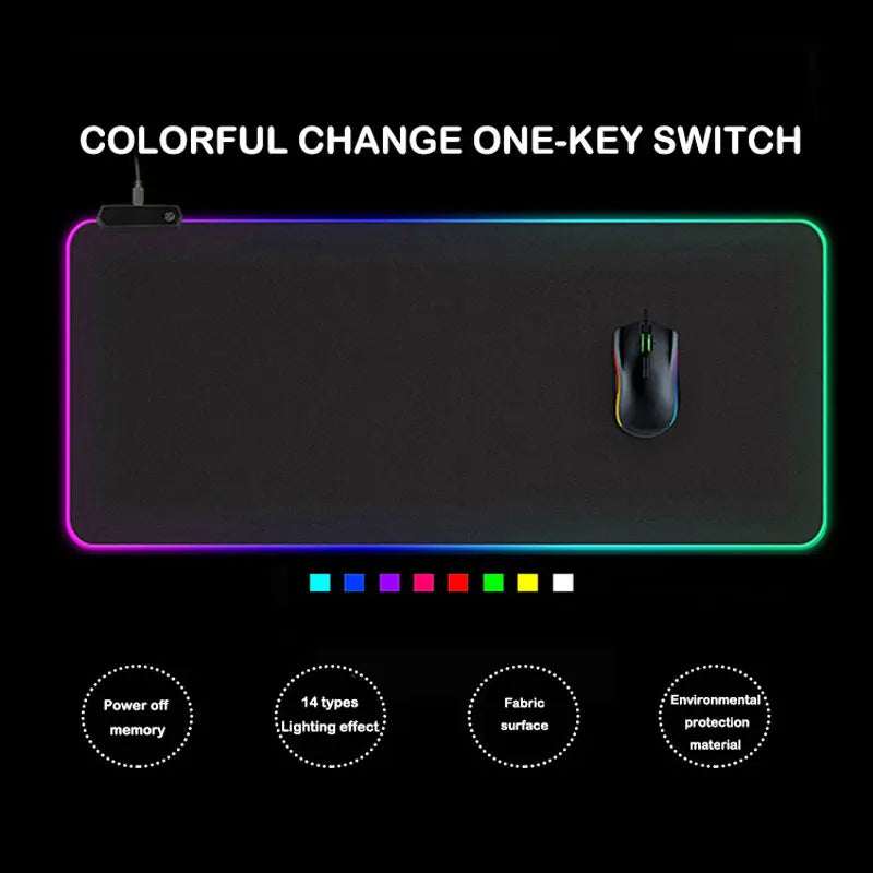 LED Light Gaming Mouse Pad RGB Large Keyboard Cover Non-Slip Rubber Base Computer Carpet Desk Mat PC Game Mouse Pad