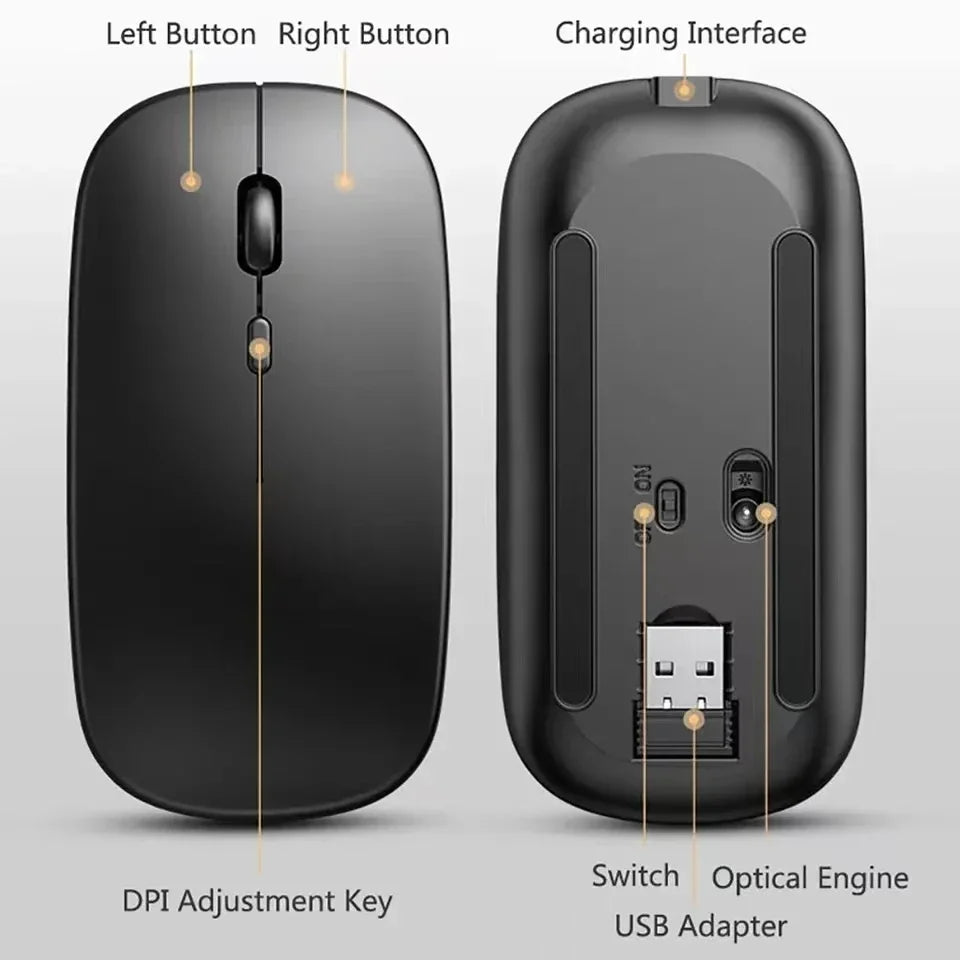 Wireless Mouse Bluetooth-Compatible Gaming Mouse (Dual Mode:BT+2.4Ghz) Ergonomic Rechargeable Mice for PC/Laptop/Macbook  ﻿
