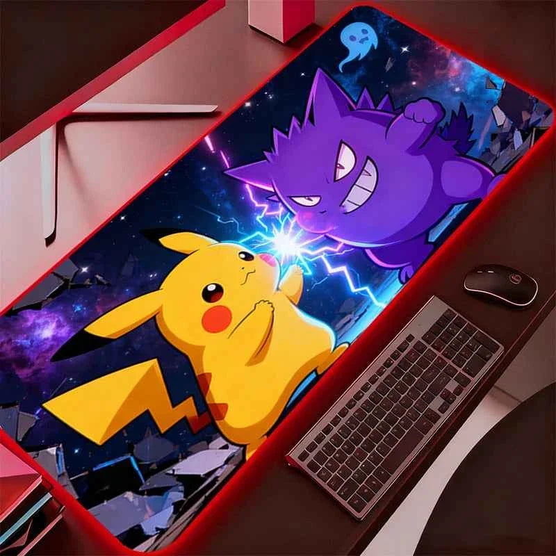 RGB Mouse Pad P-Pokemons Gengar Gamer Computer Mouse Mat Pc Backlight Mousepad Carpet Gaming Accessories Keyboard LED Desk Mat