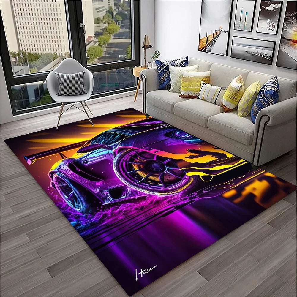 Sports Car Racing Car Carpet Rug for Home Living Room Bedroom Playroom Sofa Doormat Decor,Kids Game Area Rug Non-slip Floor Mat