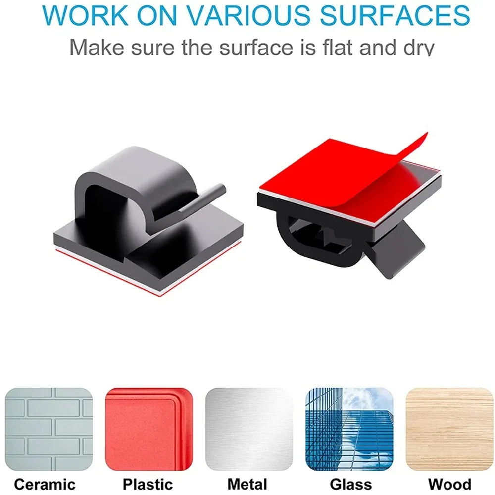 50PCS Clear Adhesive Cable Clips Outdoor Indoor Cable Management Wire Organizer Strong Stick Cord Holder for Under Desk Car