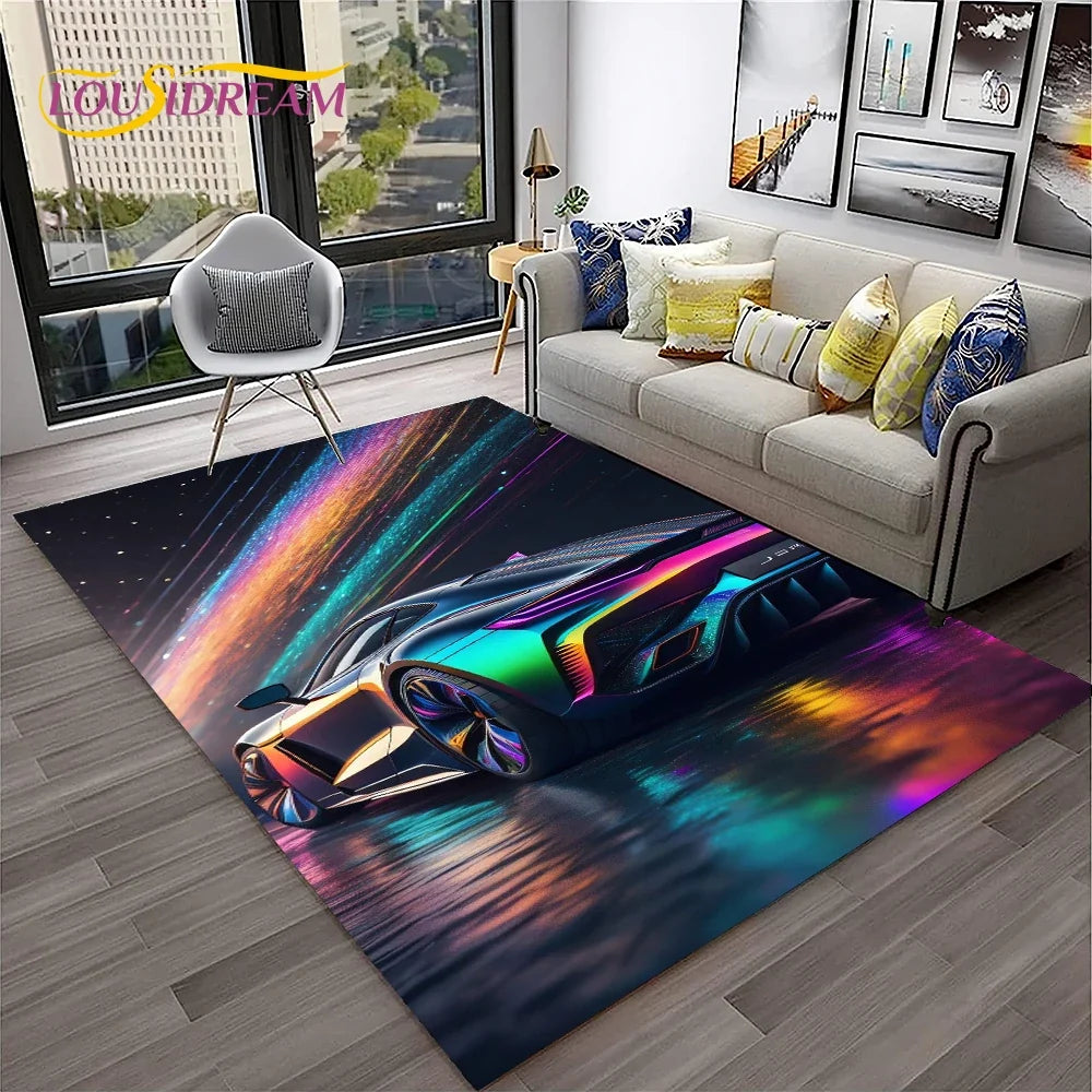 Sports Car Racing Car Carpet Rug for Home Living Room Bedroom Playroom Sofa Doormat Decor,Kids Game Area Rug Non-slip Floor Mat