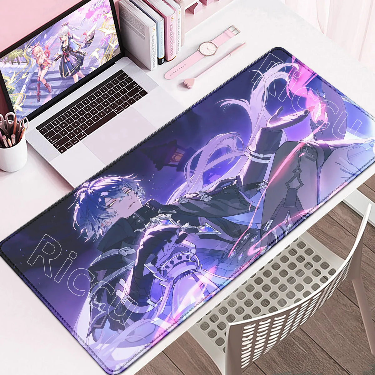 New Cool Wallpaper Genshin Impact Flins Mousepads Computer Gaming Lock Edge Laptop PC Desk Mat Natural Rubber Keyboard Mouse Pad