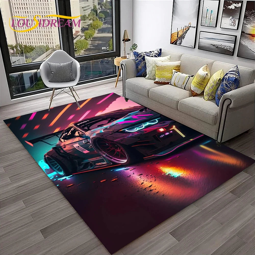 Sports Car Racing Car Carpet Rug for Home Living Room Bedroom Playroom Sofa Doormat Decor,Kids Game Area Rug Non-slip Floor Mat