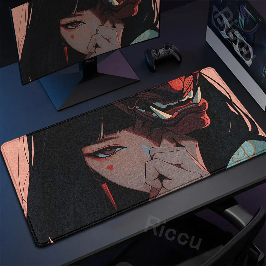 40x90cm Gaming Samurai Oni Mouse Pad Japan Mask Girl Deskmat Large Gamer Professional Premium Mousepad Speed Control Accessories