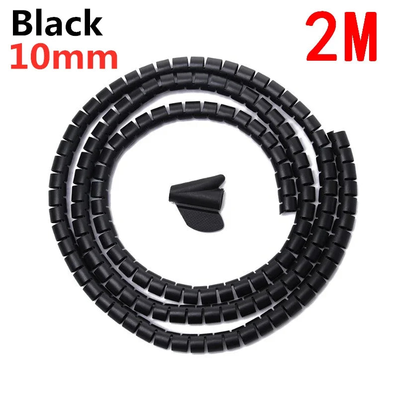 Flexible 2M 16/10mm Spiral Cable Wire Protector Tube Clip for Computer Cord Organizer Management Tools Protective