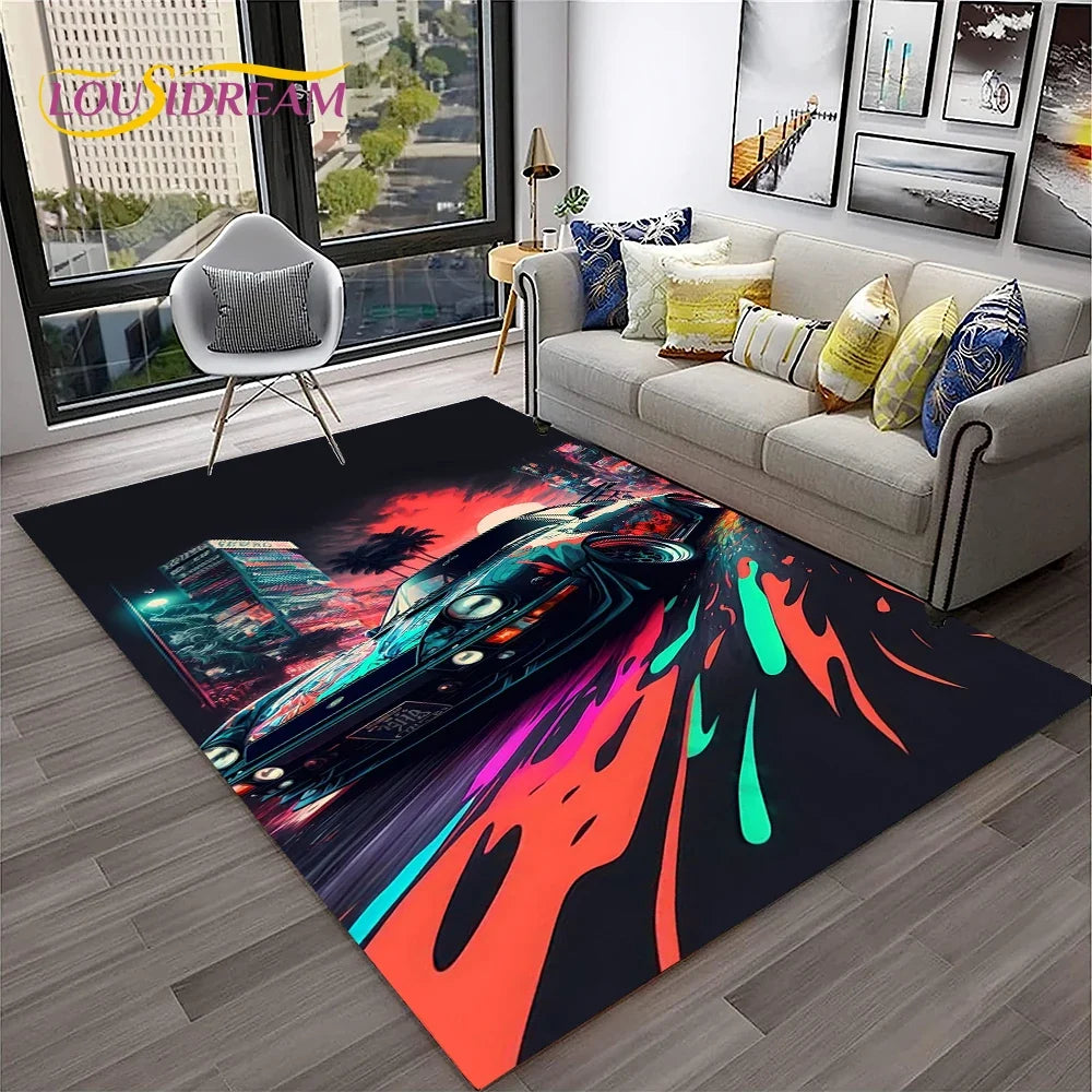 Sports Car Racing Car Carpet Rug for Home Living Room Bedroom Playroom Sofa Doormat Decor,Kids Game Area Rug Non-slip Floor Mat