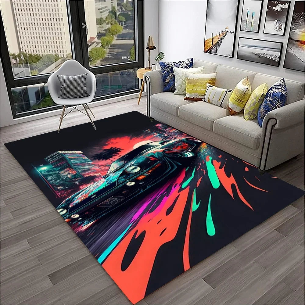 Sports Car Racing Car Carpet Rug for Home Living Room Bedroom Playroom Sofa Doormat Decor,Kids Game Area Rug Non-slip Floor Mat