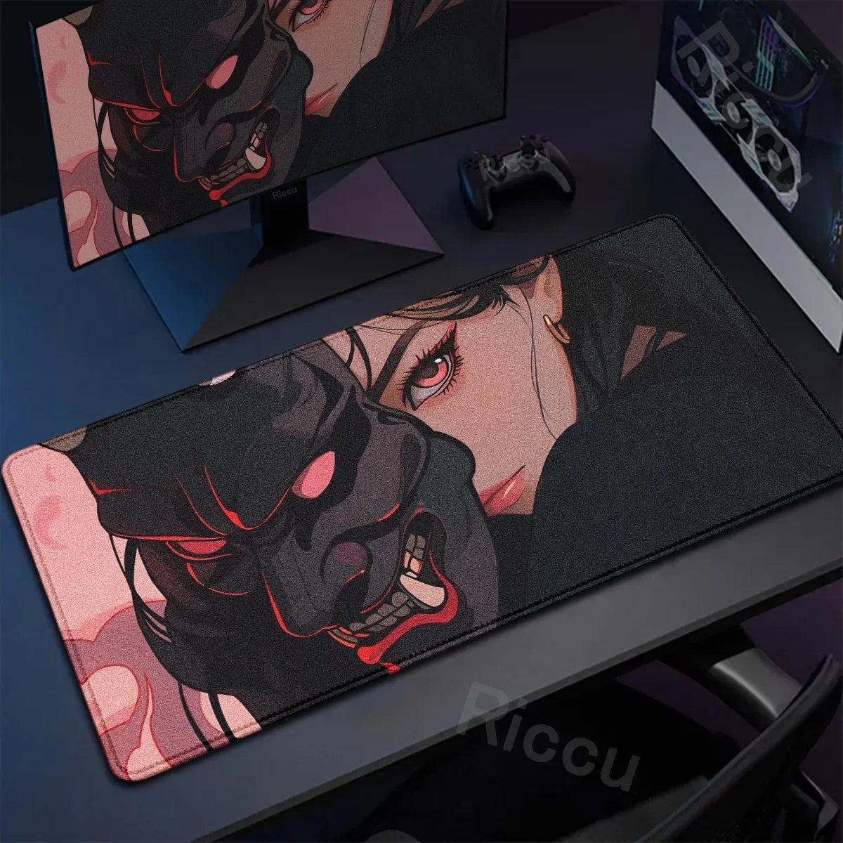 40x90cm Gaming Samurai Oni Mouse Pad Japan Mask Girl Deskmat Large Gamer Professional Premium Mousepad Speed Control Accessories
