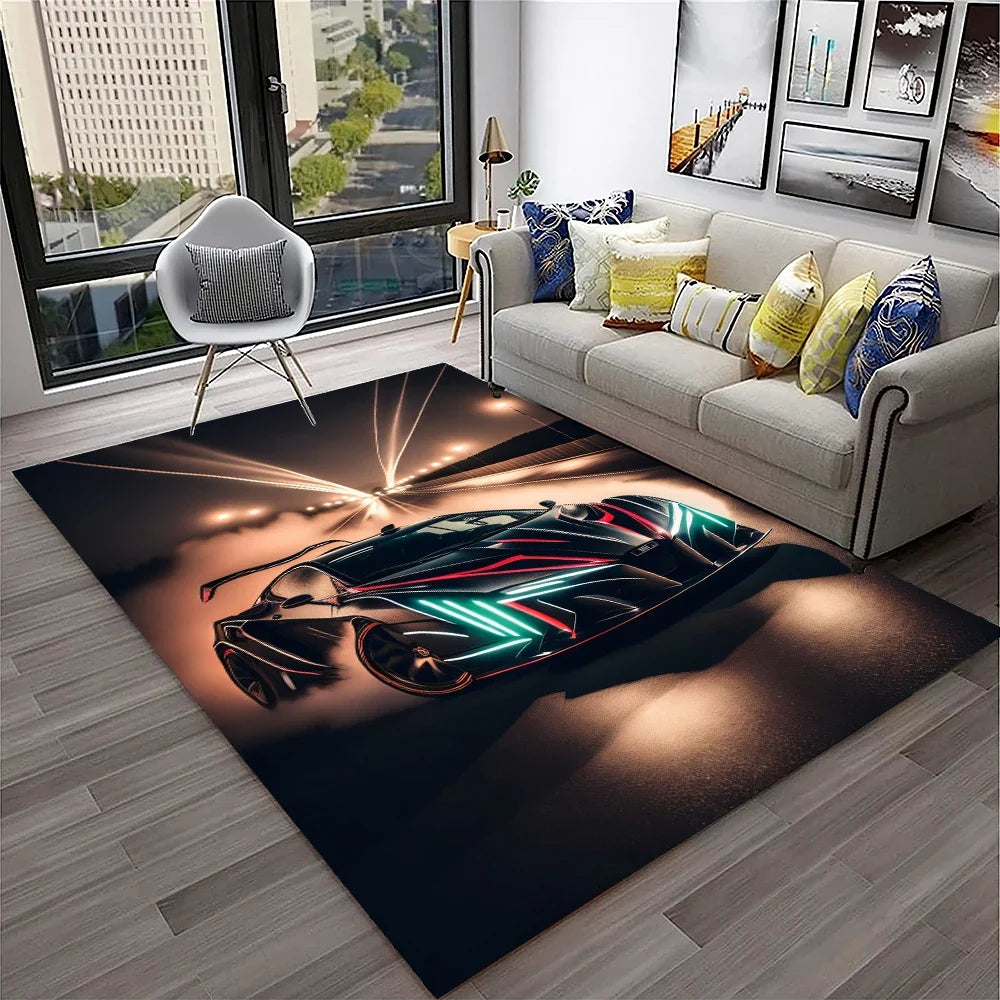Sports Car Racing Car Carpet Rug for Home Living Room Bedroom Playroom Sofa Doormat Decor,Kids Game Area Rug Non-slip Floor Mat