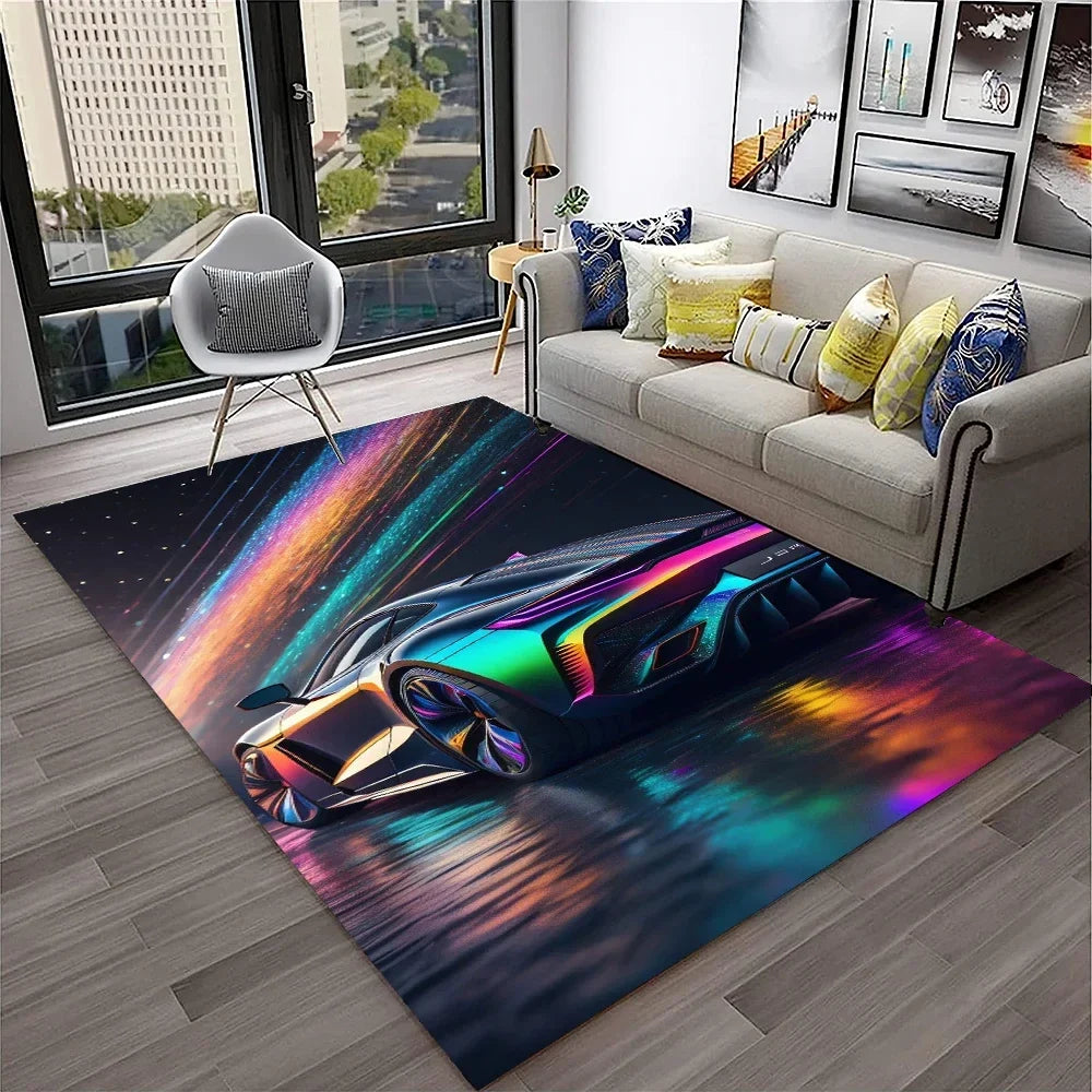 Sports Car Racing Car Carpet Rug for Home Living Room Bedroom Playroom Sofa Doormat Decor,Kids Game Area Rug Non-slip Floor Mat