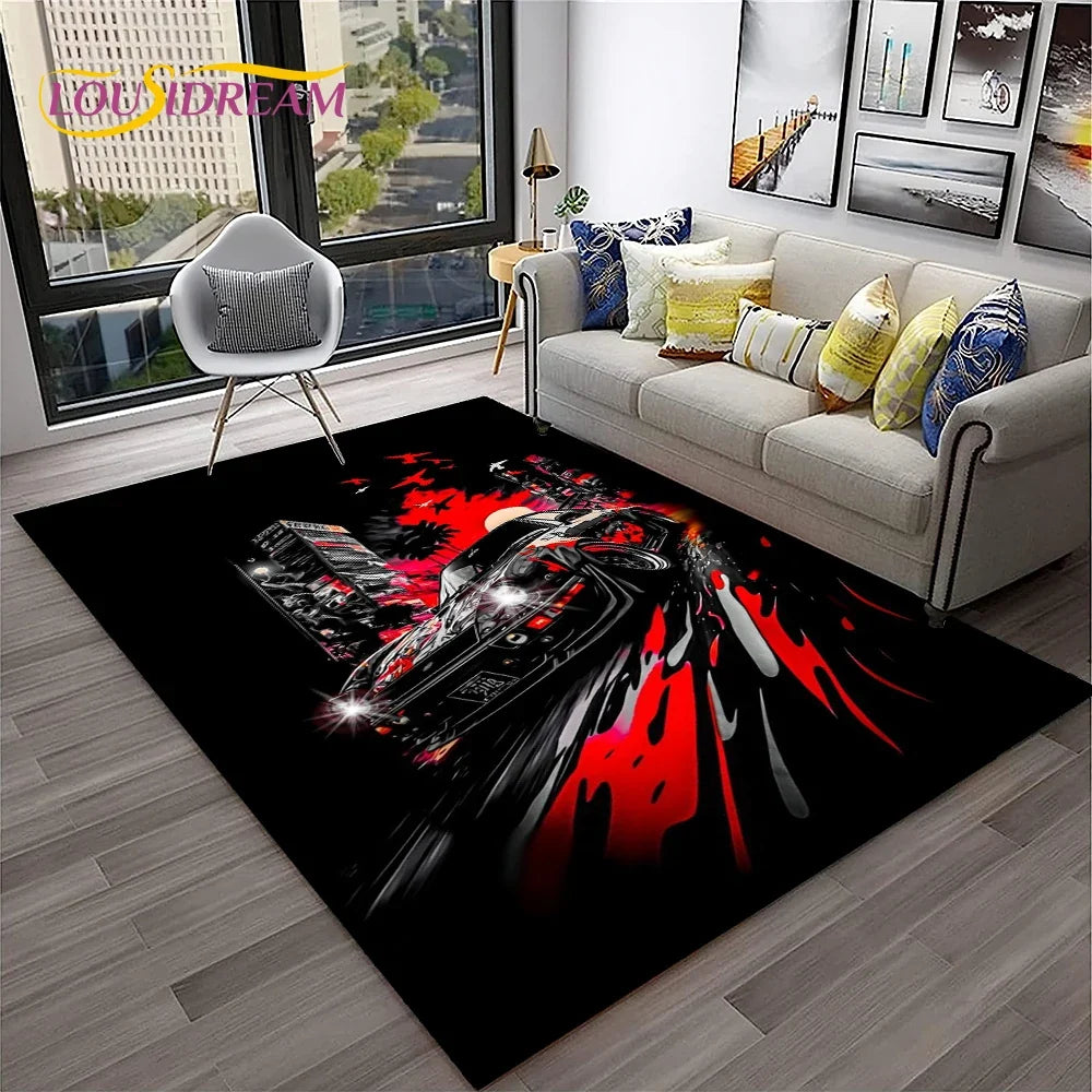 Sports Car Racing Car Carpet Rug for Home Living Room Bedroom Playroom Sofa Doormat Decor,Kids Game Area Rug Non-slip Floor Mat