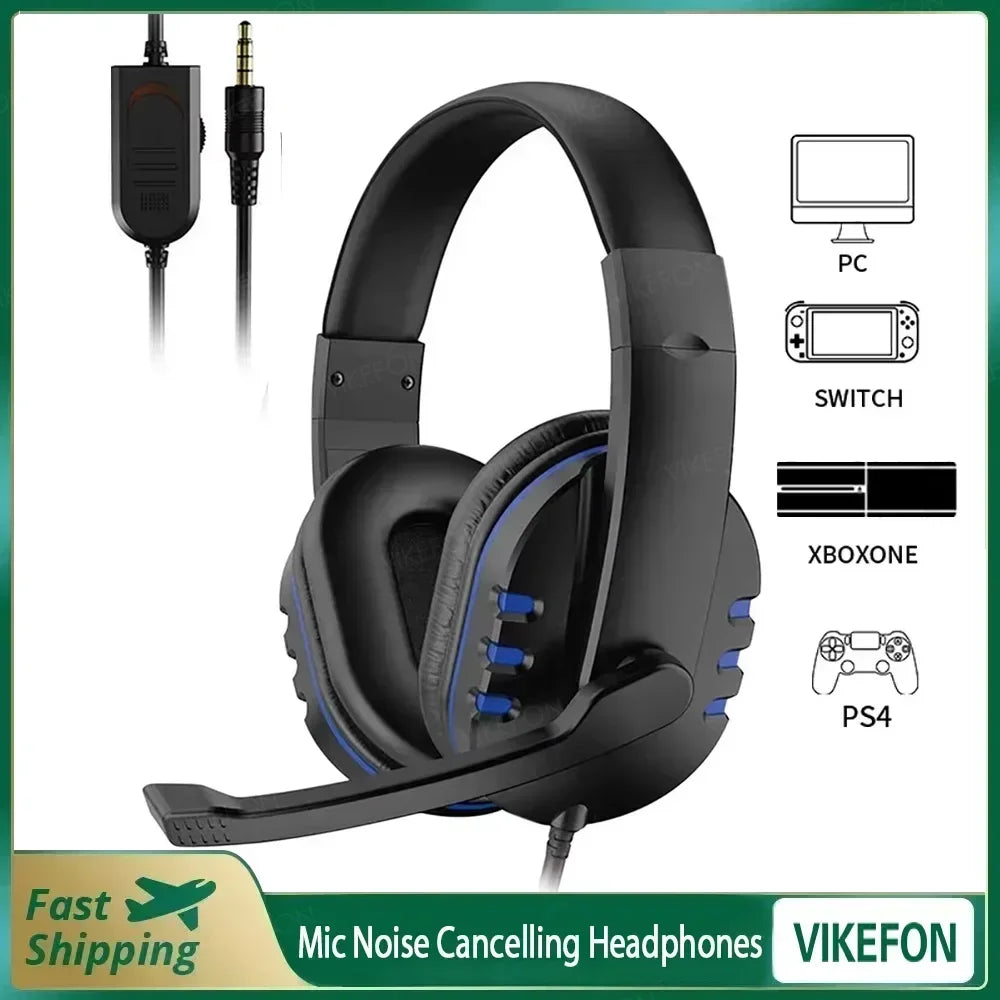 New Upgrade Wired Headset Gamer with Mic Noise Cancelling Headphones For PC Computer Laptop PS4 PS5 Nintendo Tablet Earphones