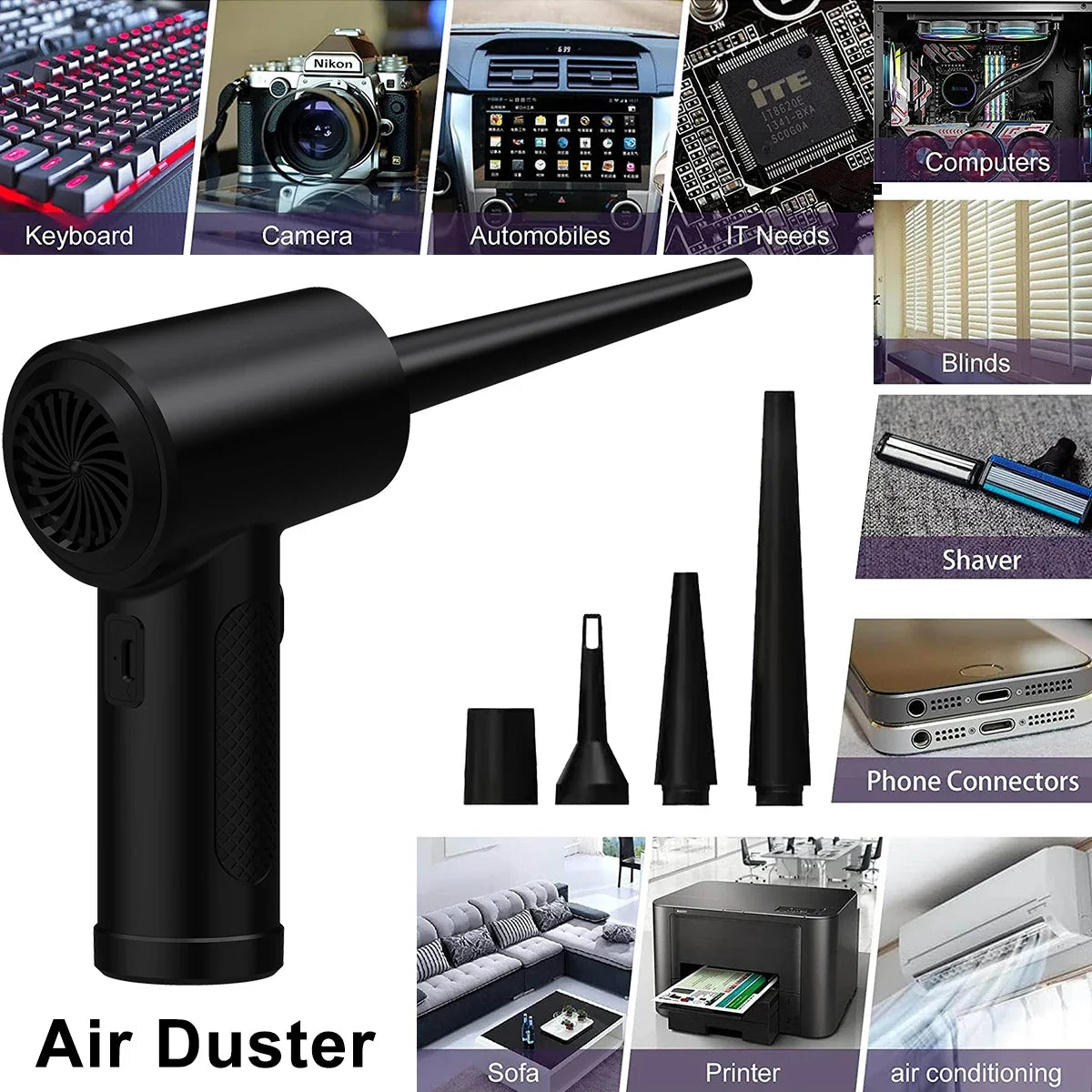 Compressed Air Duster for Keyboard  Electric Air Blower Computer Cleaning Cordless Air Dust Cleaner for PC Crumbs Car