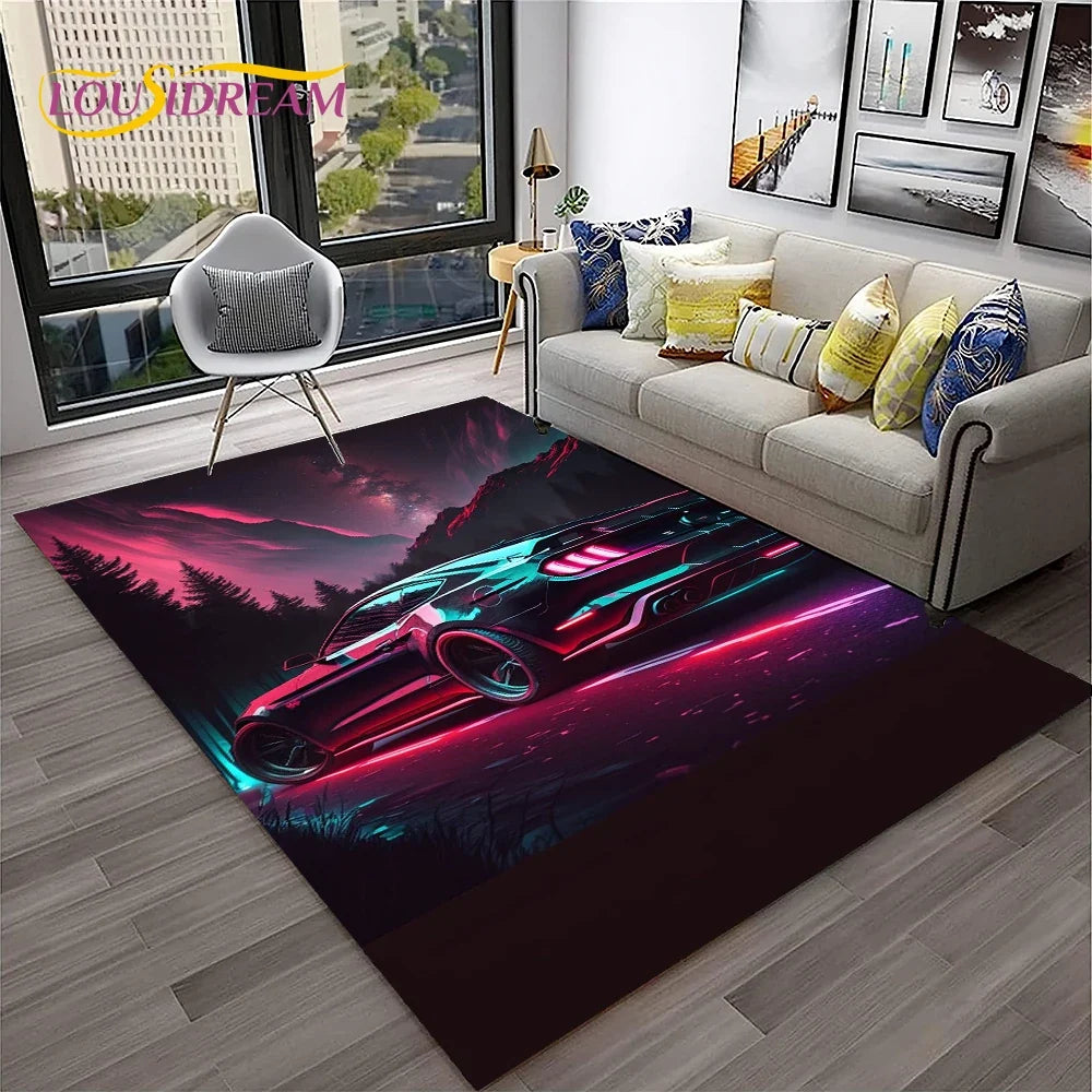 Sports Car Racing Car Carpet Rug for Home Living Room Bedroom Playroom Sofa Doormat Decor,Kids Game Area Rug Non-slip Floor Mat