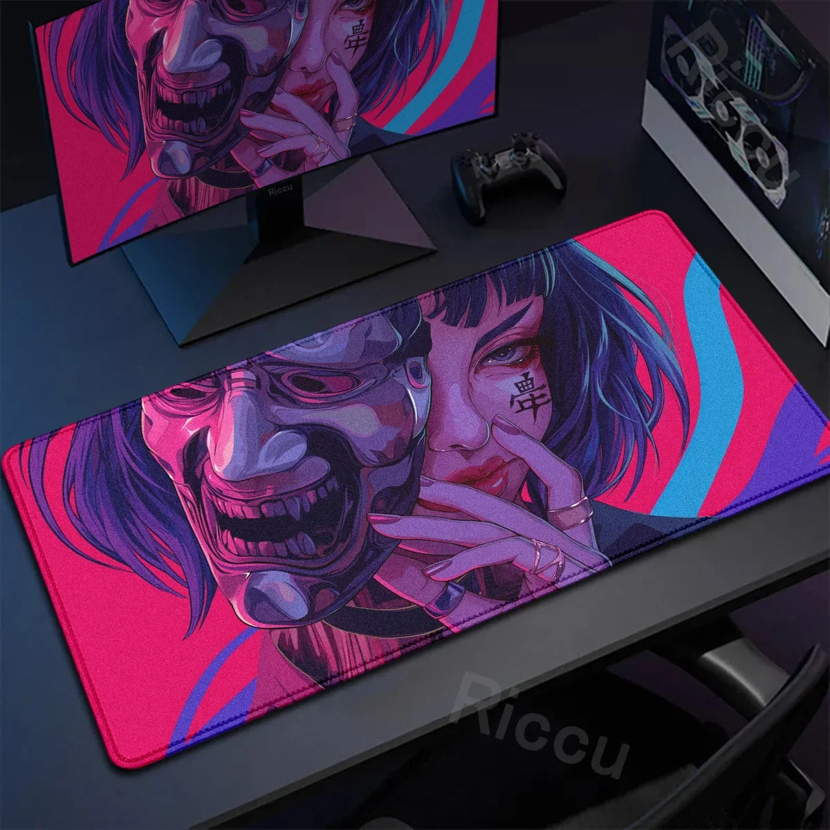 40x90cm Gaming Samurai Oni Mouse Pad Japan Mask Girl Deskmat Large Gamer Professional Premium Mousepad Speed Control Accessories