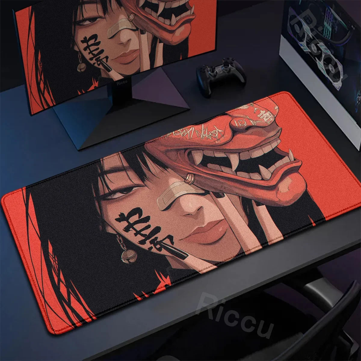 40x90cm Gaming Samurai Oni Mouse Pad Japan Mask Girl Deskmat Large Gamer Professional Premium Mousepad Speed Control Accessories