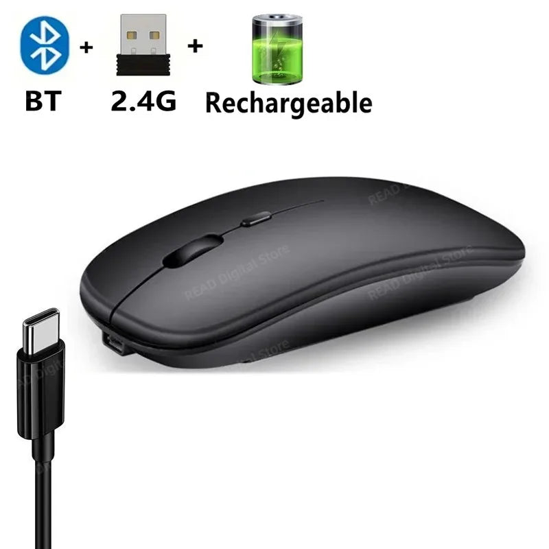 Wireless Mouse Bluetooth-Compatible Gaming Mouse (Dual Mode:BT+2.4Ghz) Ergonomic Rechargeable Mice for PC/Laptop/Macbook  ﻿