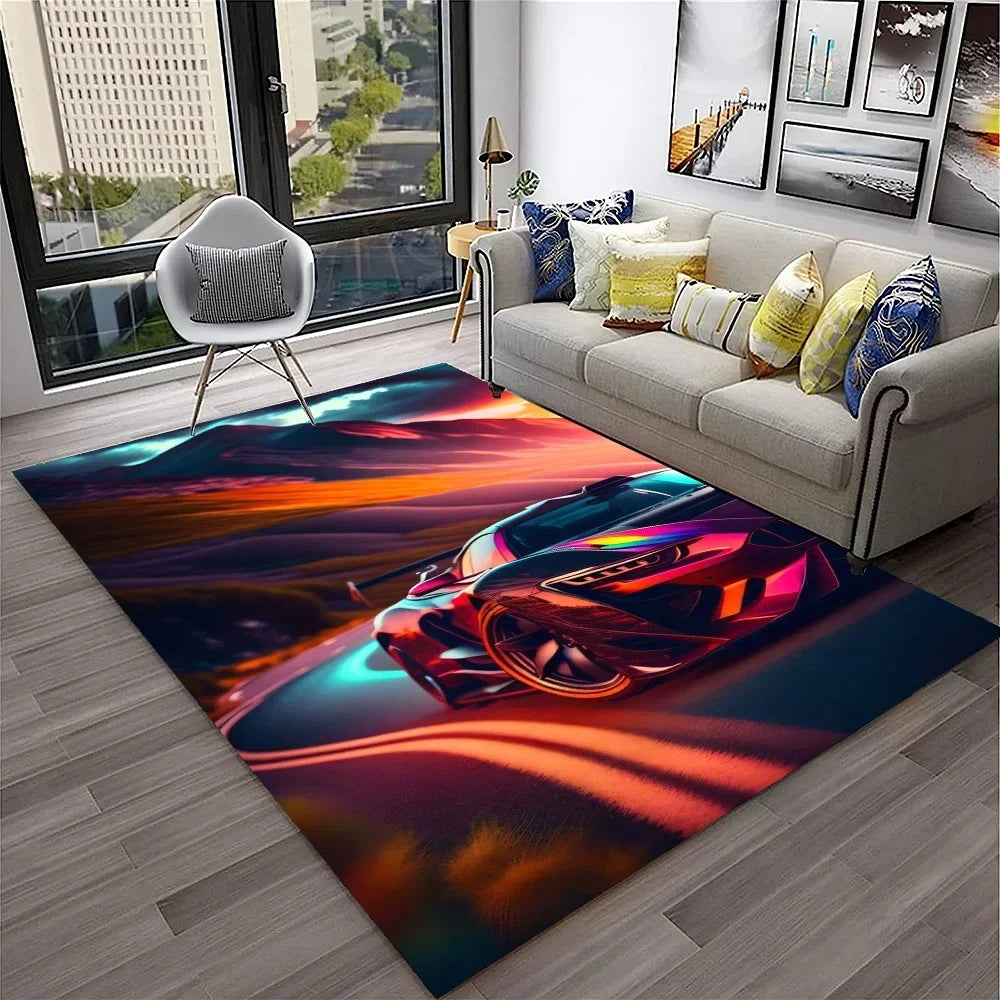 Sports Car Racing Car Carpet Rug for Home Living Room Bedroom Playroom Sofa Doormat Decor,Kids Game Area Rug Non-slip Floor Mat