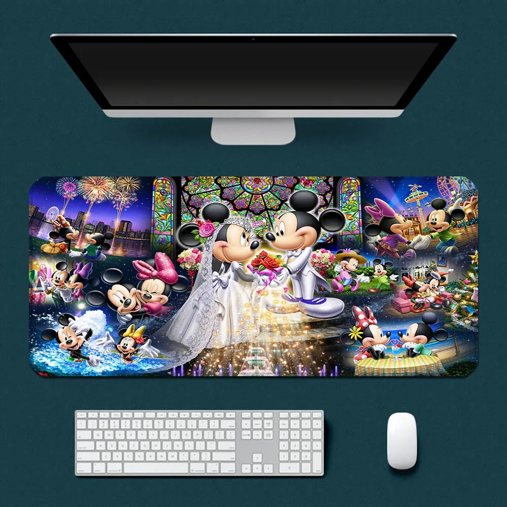 Cute Cartoon Mickey Minnie Mousepad HD Printing Computer Gamers Locking Edge Non-slip Mouse Pad XXL90x40cm Keyboard PC Desk Pad