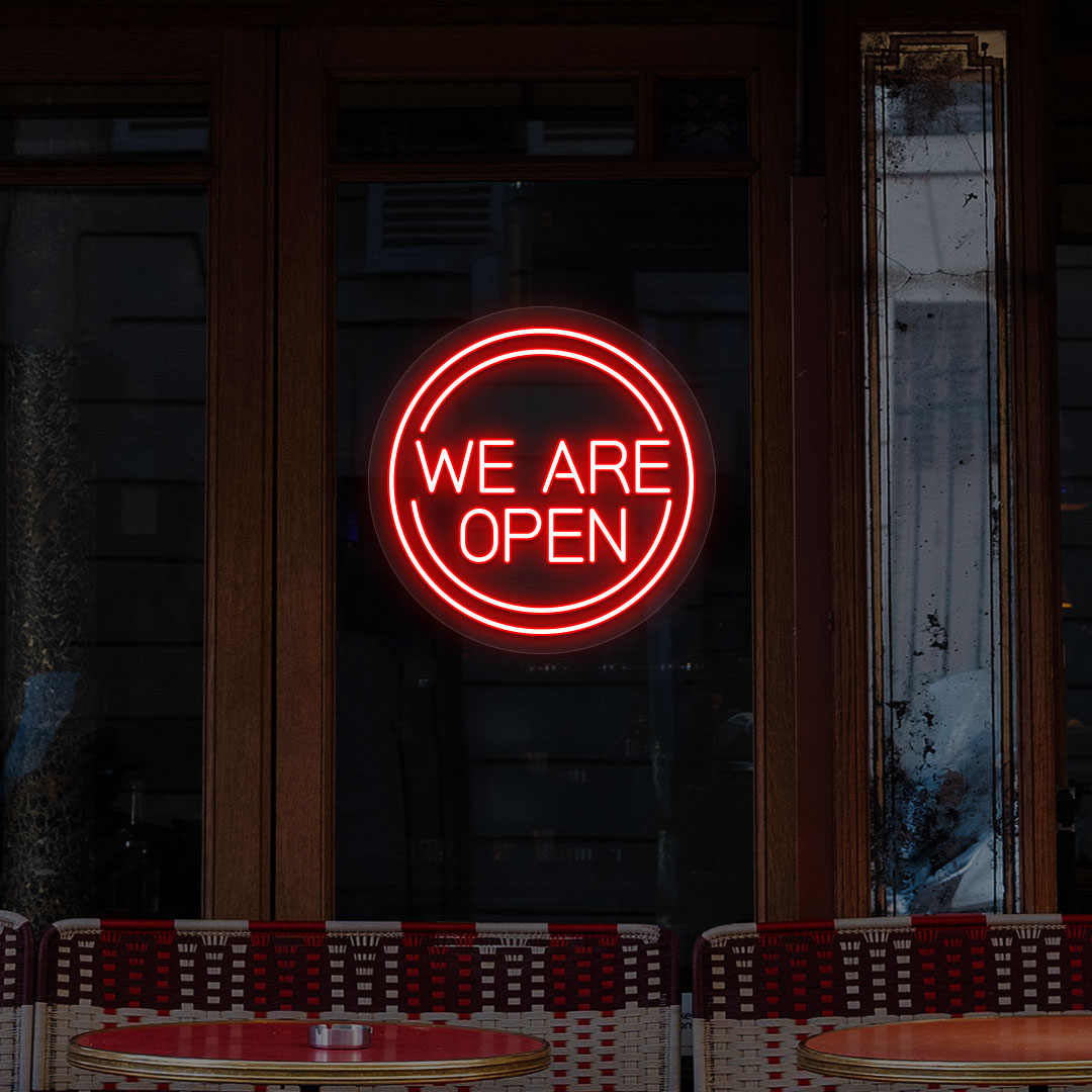 We Are Open LED Neon Sign in Circle
