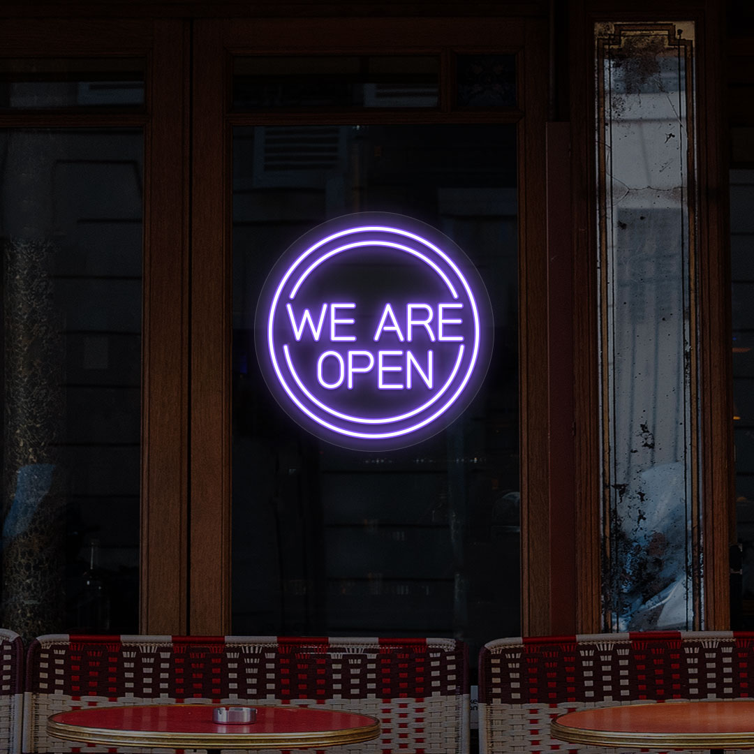 We Are Open LED Neon Sign in Circle