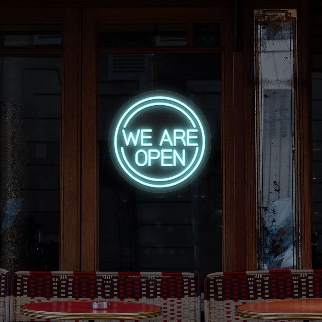 We Are Open LED Neon Sign in Circle