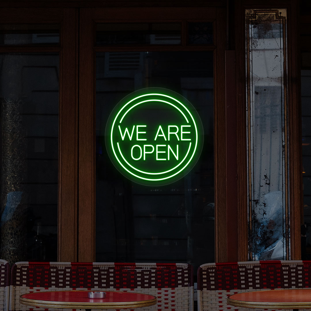We Are Open LED Neon Sign in Circle