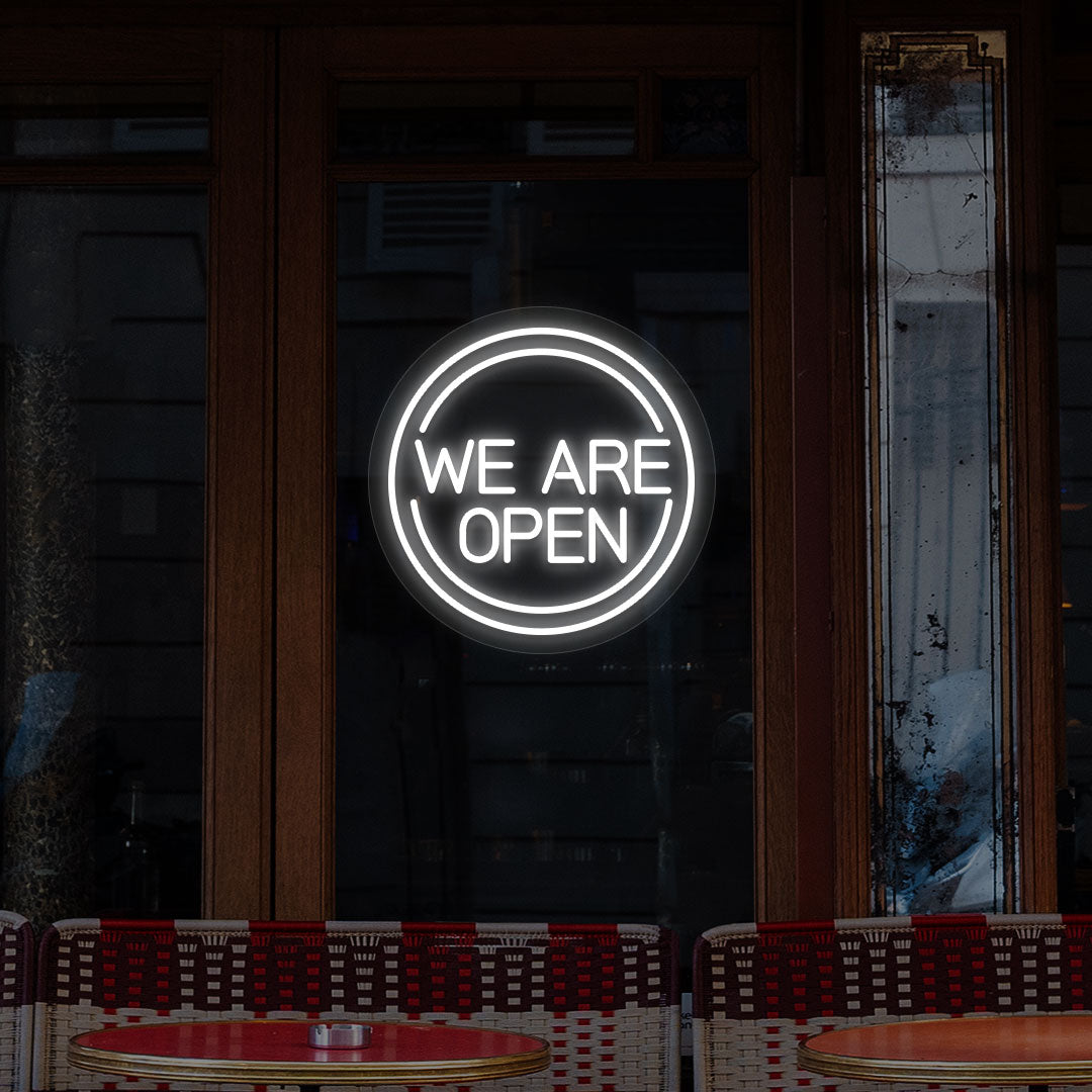 We Are Open LED Neon Sign in Circle