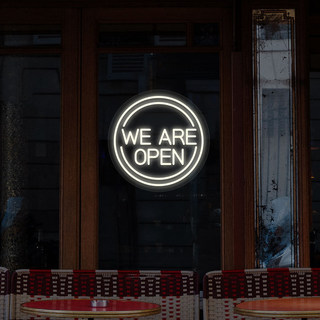 We Are Open LED Neon Sign in Circle