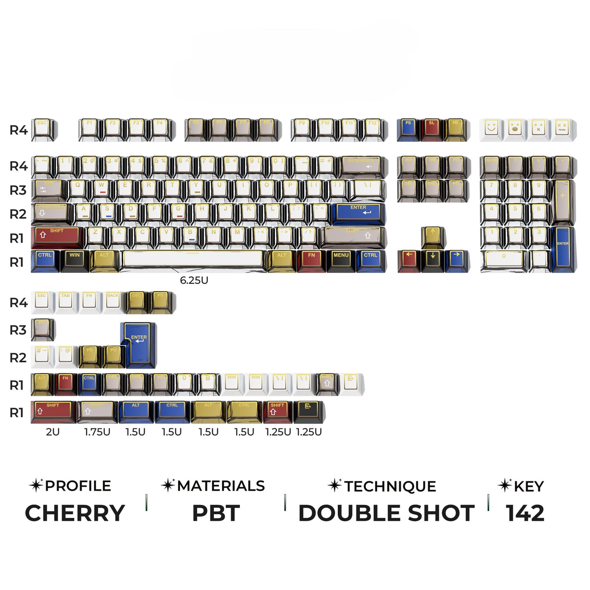 XVX PRISM Shine-Through Double-Shot Cherry Profile 142-Key PBT Keycap Set