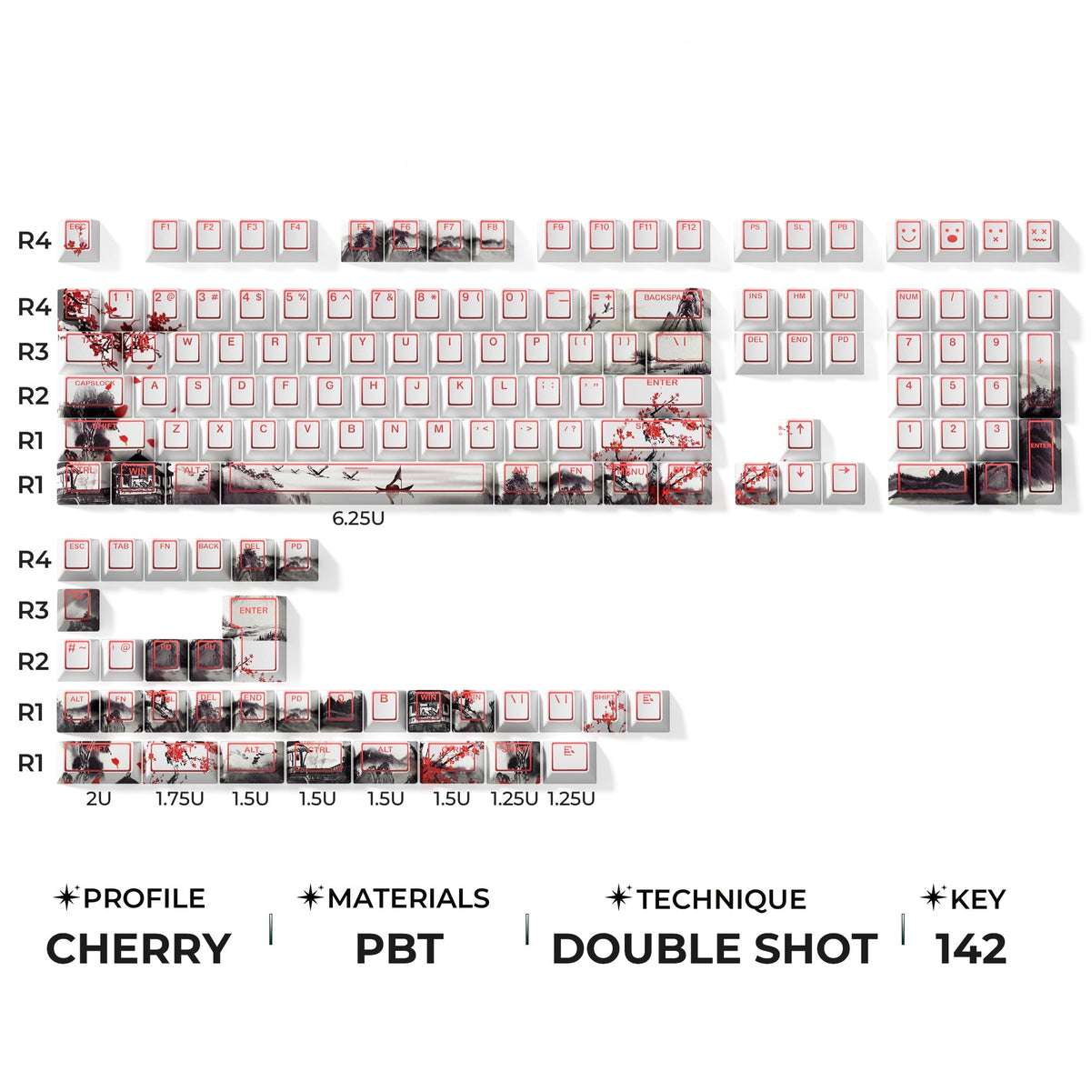 XVX PRISM Shine-Through Double-Shot Cherry Profile 142-Key PBT Keycap Set
