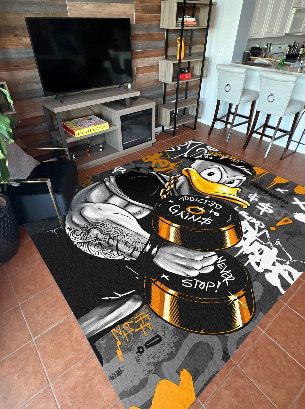 Addicted To Gainz w/ Donald Duck Black & Yellow Rug
