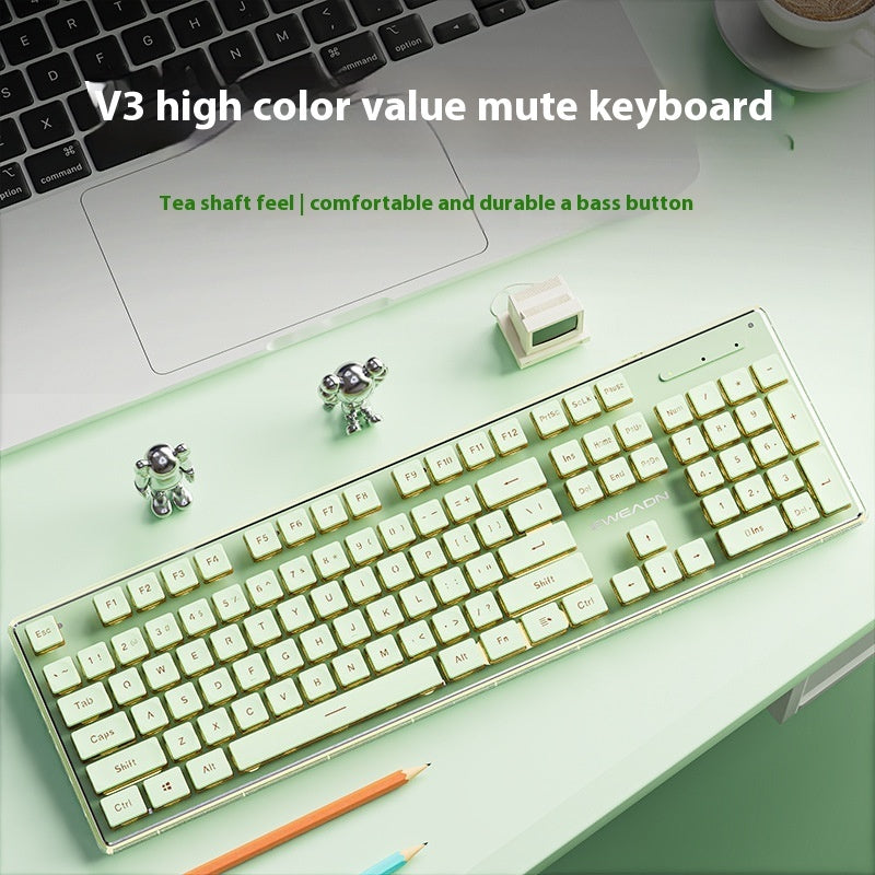 Prewalker V3 Wired Mute Keyboard Mouse Suit Mechanical Feeling Girls Office Typing Wireless Bluetooth Computer