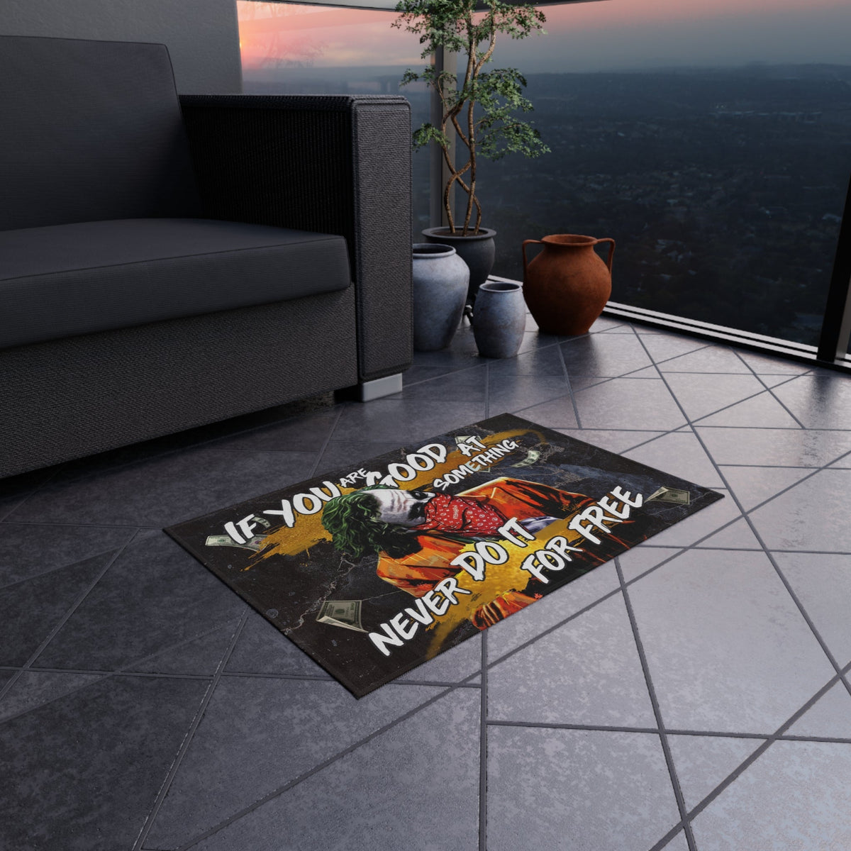 Never Do It For Free Black-Marble Rug