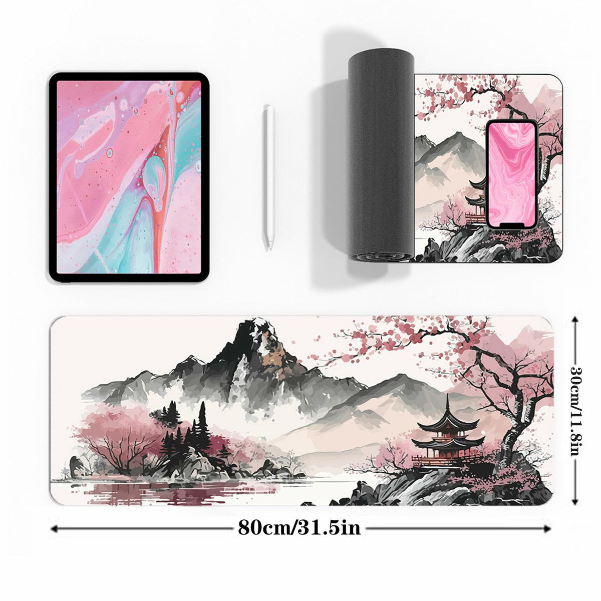 Topographic Gaming Mouse Pad Large Extended White Desk Mat 31.5x11.8